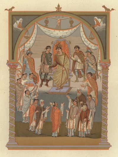 Count Vivien Presents the Bible to King Charles the Bald on His Visit to the Church in 846 by German School